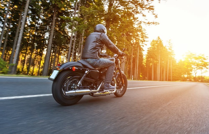 Motorcyclist riding on a roadway in Norfolk, Virginia.