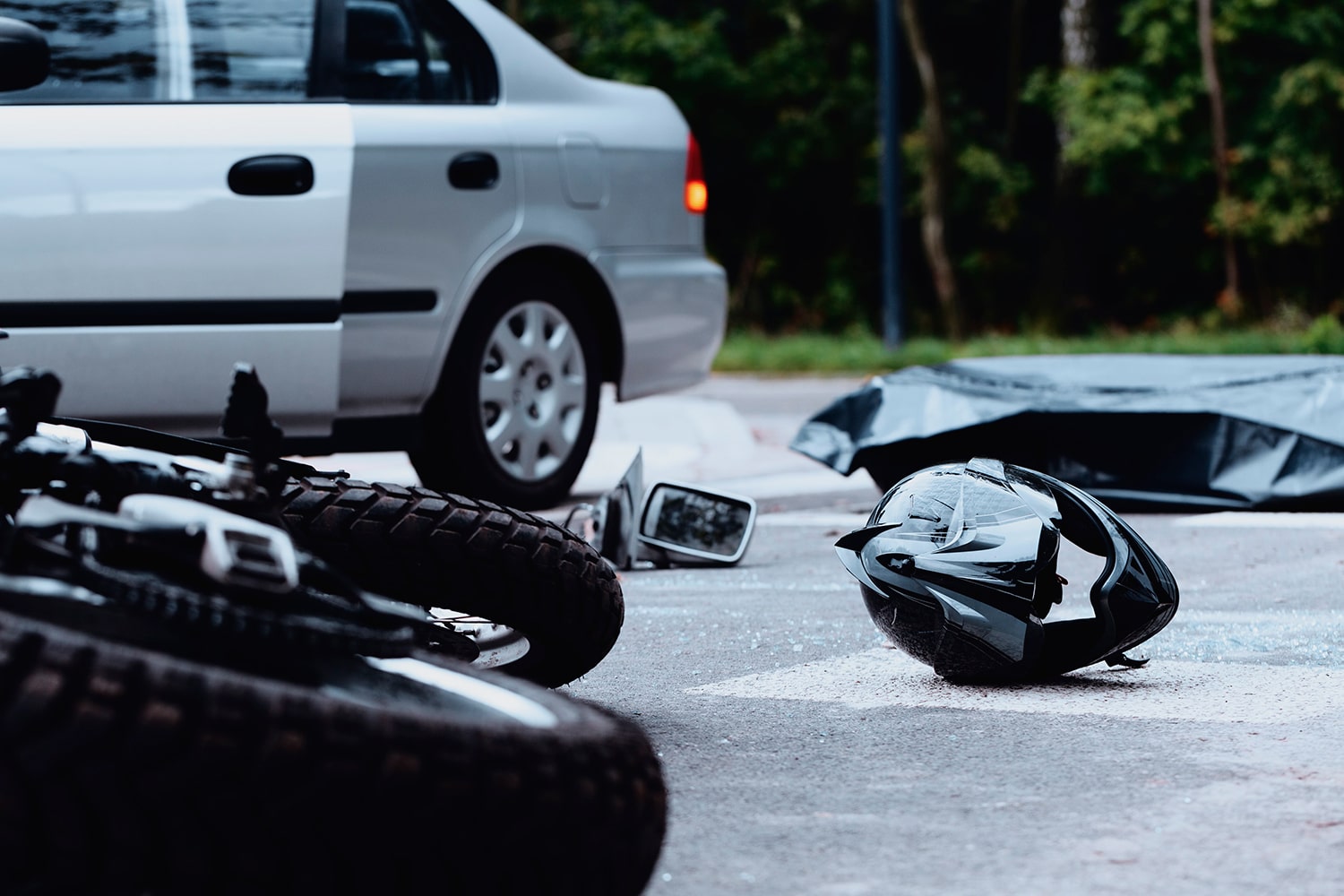 Motorcycle accident on a roadway in Wheeling, WV.