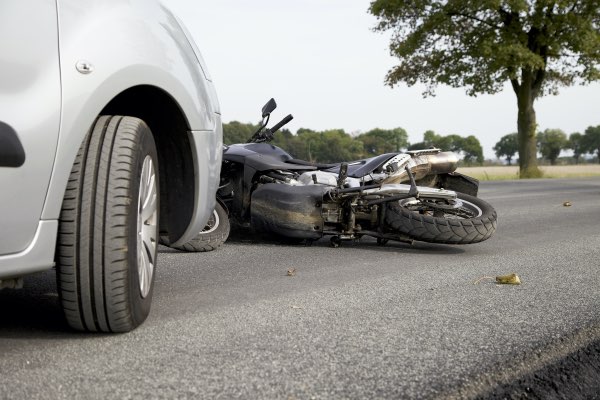 A downed motorcycle on the highway following a Texas motorcycle accident.